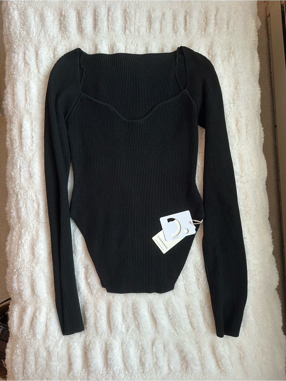 NWT Commense Sweetheart Long Sleeve Knit Top in Black Size M